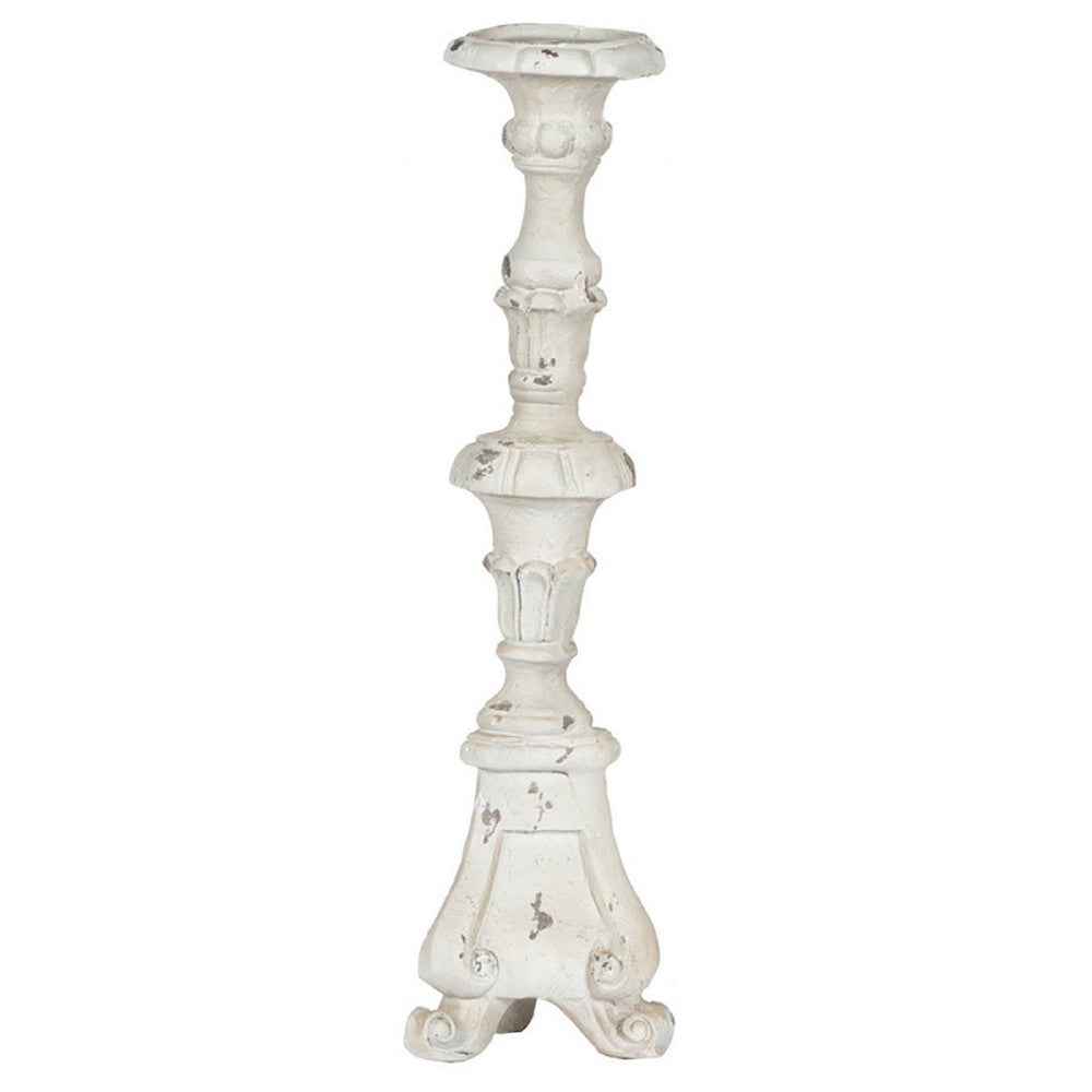 Jewa Vintage Pillar Candle Holder | 25" Distressed White Magnesia