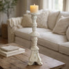 Jewa Vintage Pillar Candle Holder | 25" Distressed White Magnesia