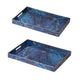 Decorative Serving Tray Set of 2 | Cutout Handles | Blue Gold Faux Marble