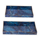 Decorative Serving Tray Set of 2 | Cutout Handles | Blue Gold Faux Marble