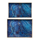 Decorative Serving Tray Set of 2 | Cutout Handles | Blue Gold Faux Marble