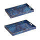 Decorative Serving Tray Set of 2 | Cutout Handles | Blue Gold Faux Marble