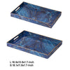 Decorative Serving Tray Set of 2 | Cutout Handles | Blue Gold Faux Marble