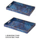 Decorative Serving Tray Set of 2 | Cutout Handles | Blue Gold Faux Marble