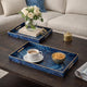 Decorative Serving Tray Set of 2 | Cutout Handles | Blue Gold Faux Marble