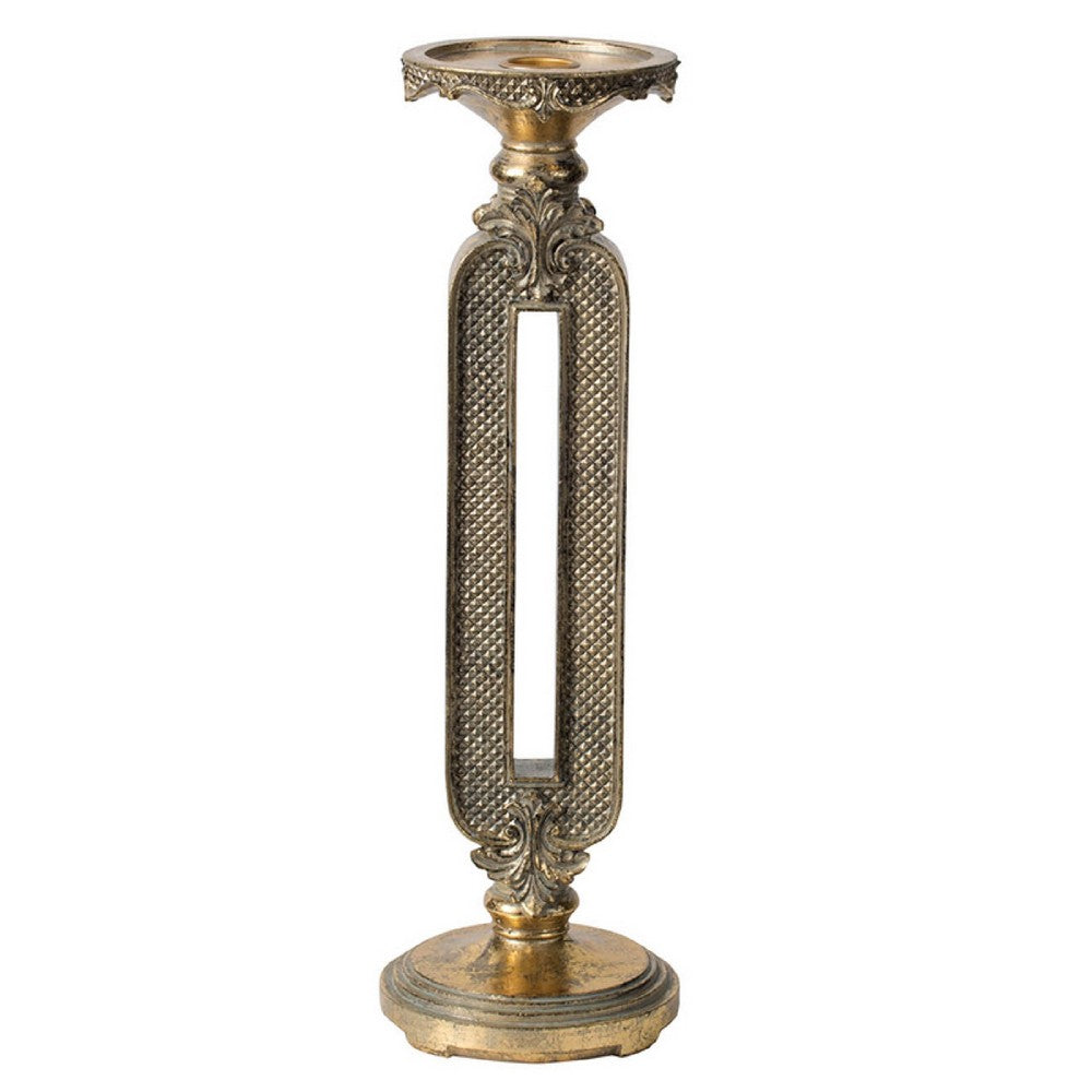 Candle Holder | Antique Gold Tabletop Accent | 14" Keyhole Stem
