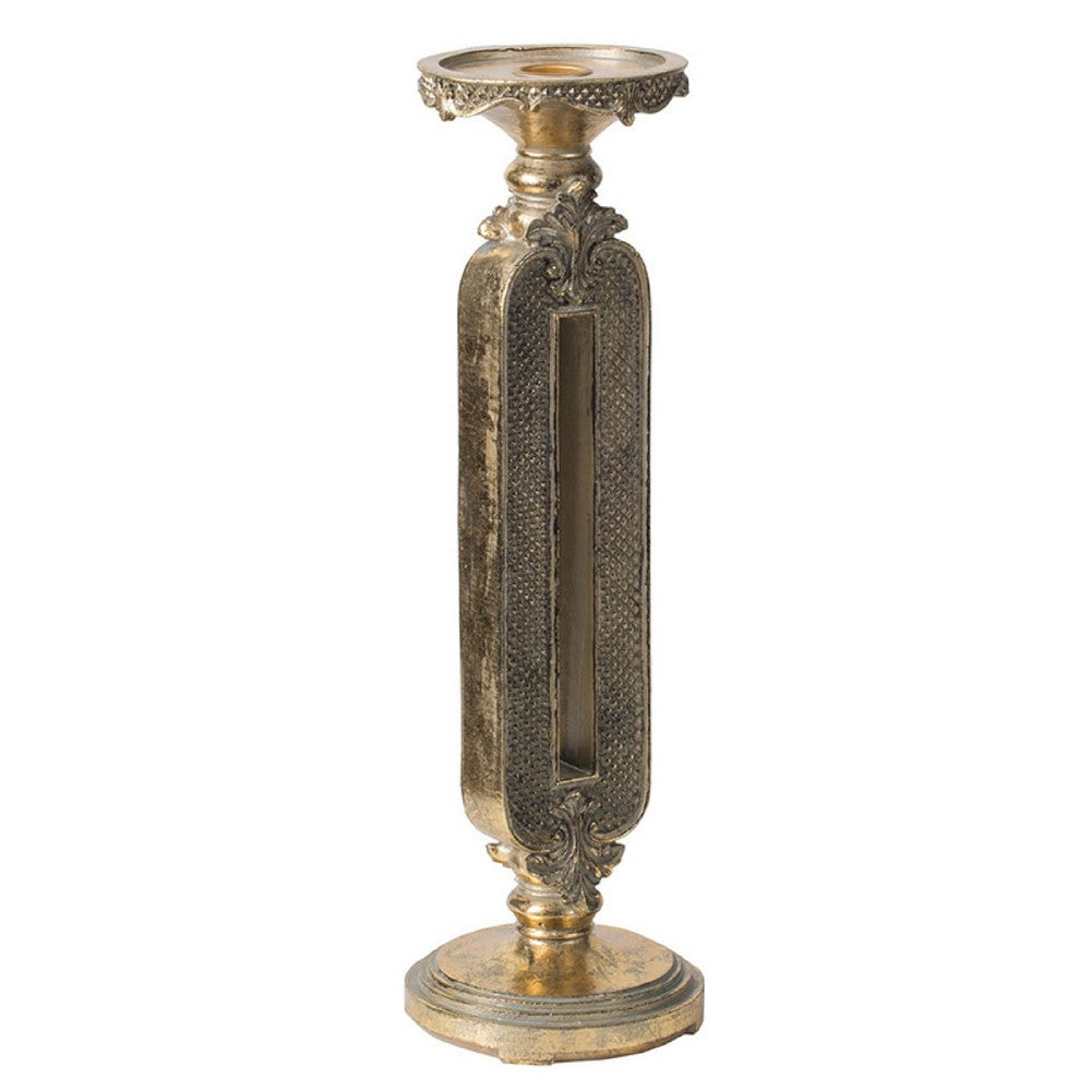 Candle Holder | Antique Gold Tabletop Accent | 14" Keyhole Stem