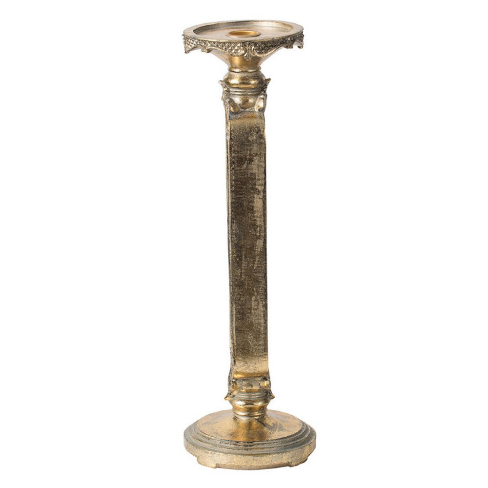 Candle Holder | Antique Gold Tabletop Accent | 14" Keyhole Stem