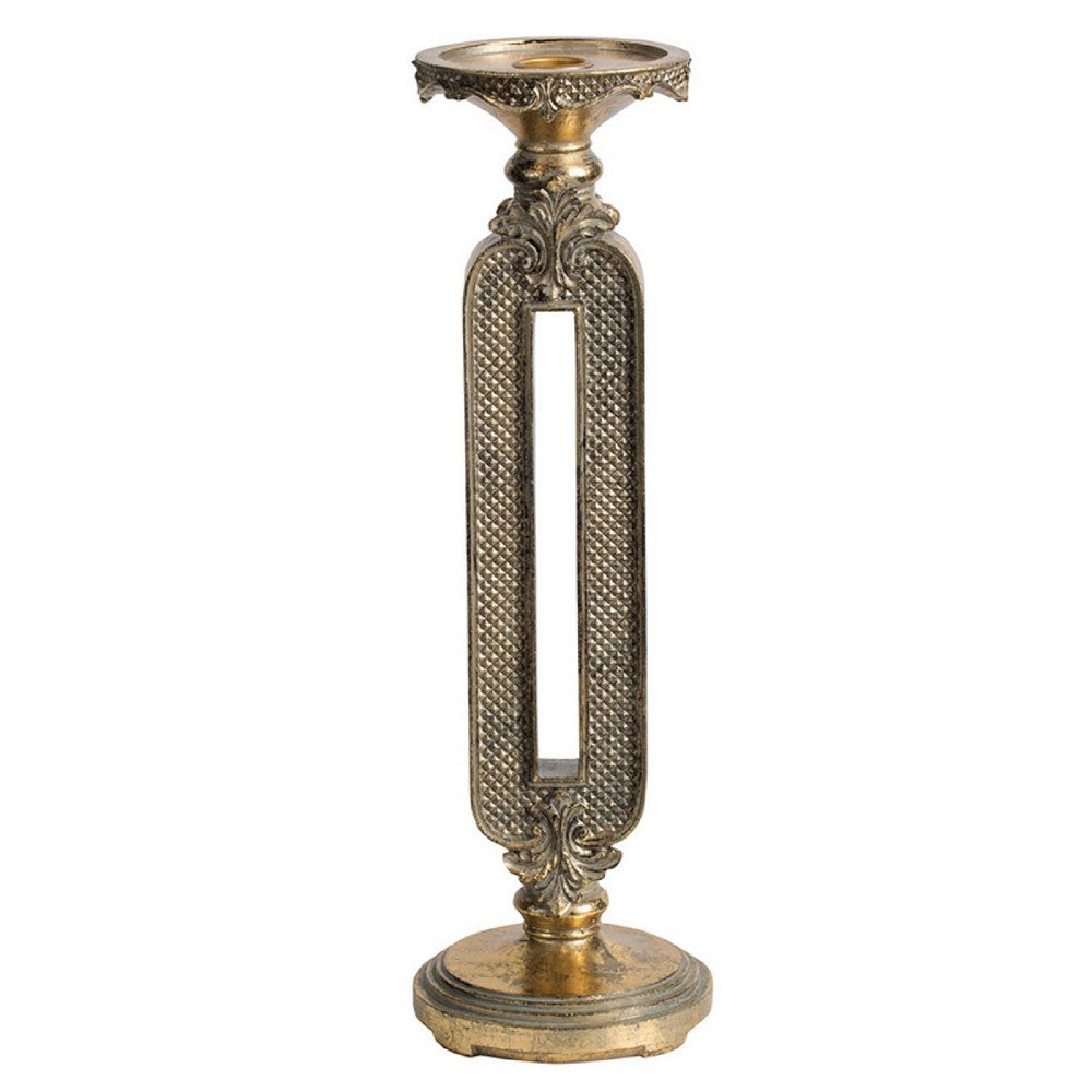 Candle Holder | Antique Gold Tabletop Accent | 14" Keyhole Stem