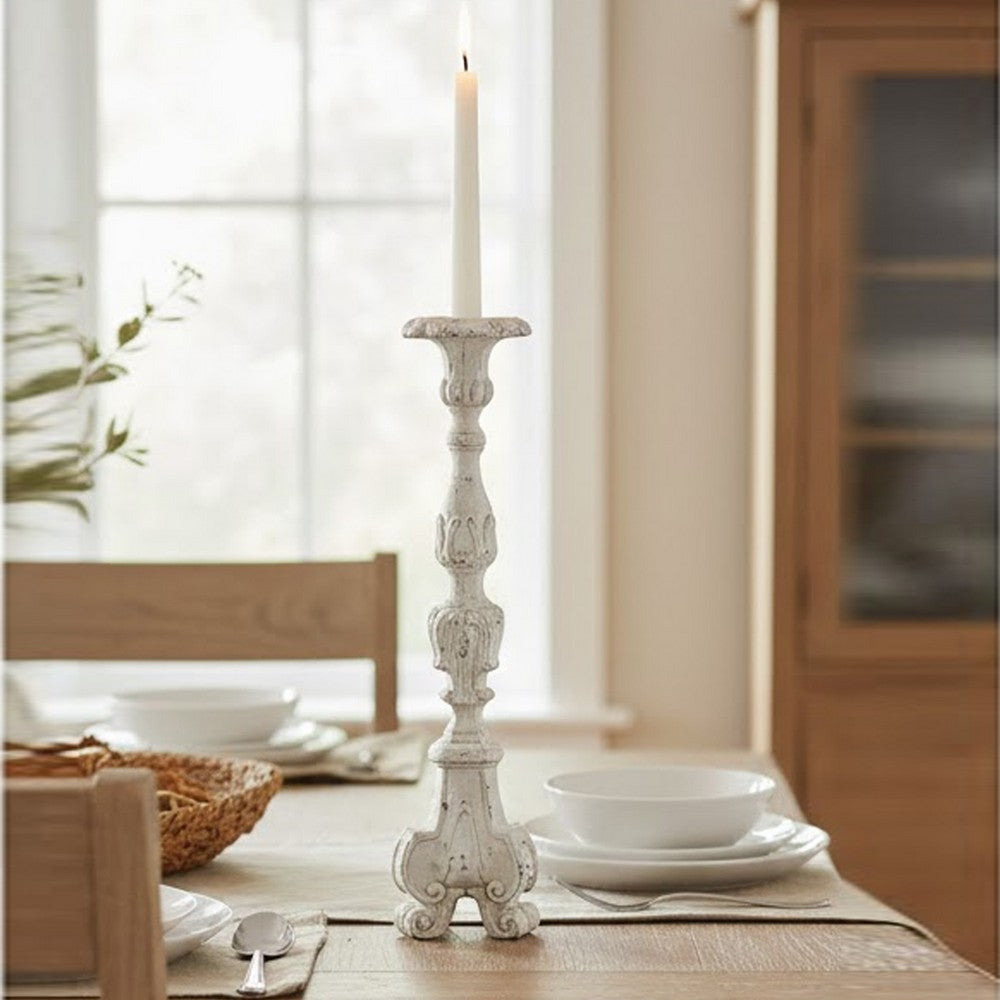 Jewa Vintage Pillar Candle Holder | 28" Speckled White Magnesia