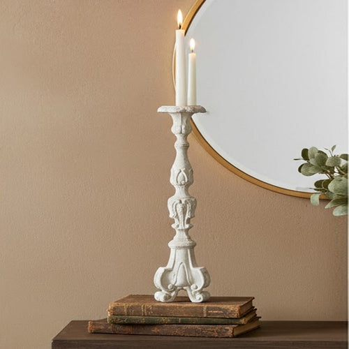 Jewa Vintage Pillar Candle Holder | 28" Speckled White Magnesia