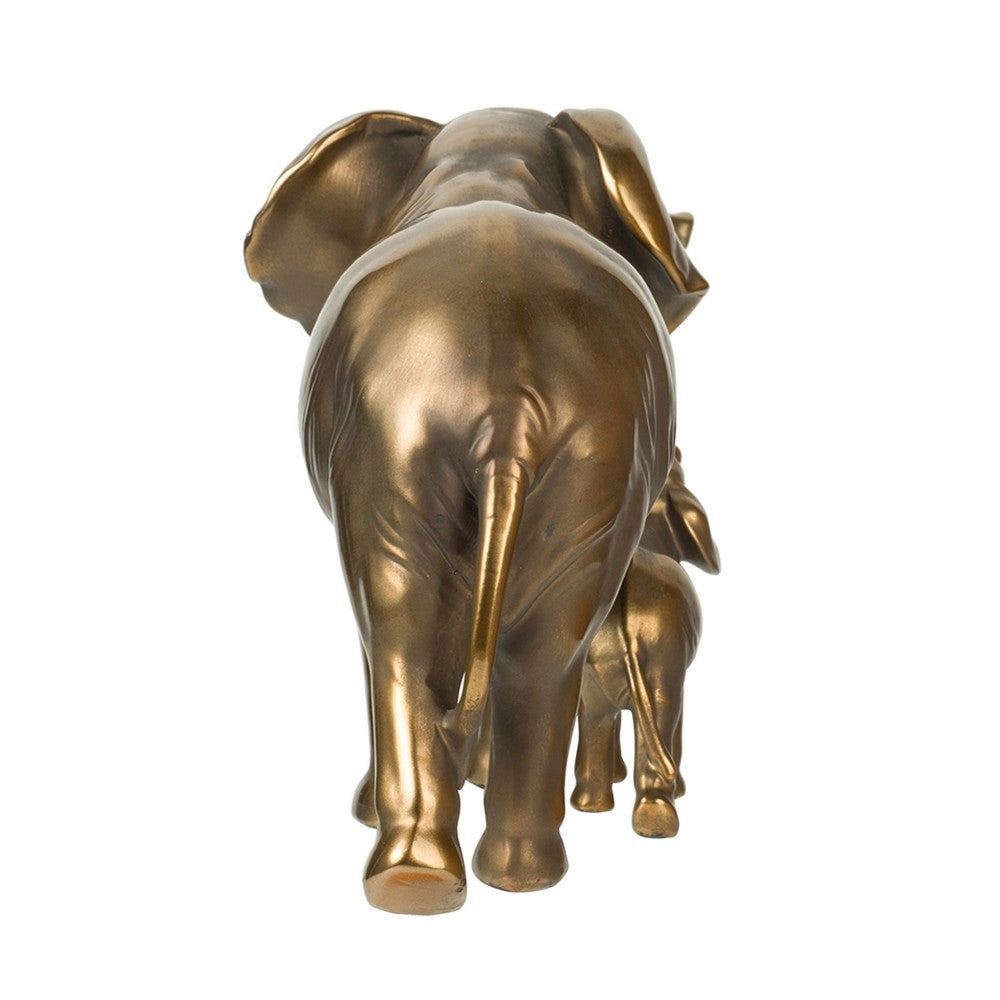Mother & Baby Elephant Decorative Statue | 12" Gold Bronze Polyresin