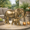 Mother & Baby Elephant Decorative Statue | 12" Gold Bronze Polyresin
