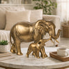 Mother & Baby Elephant Decorative Statue | 12" Gold Bronze Polyresin