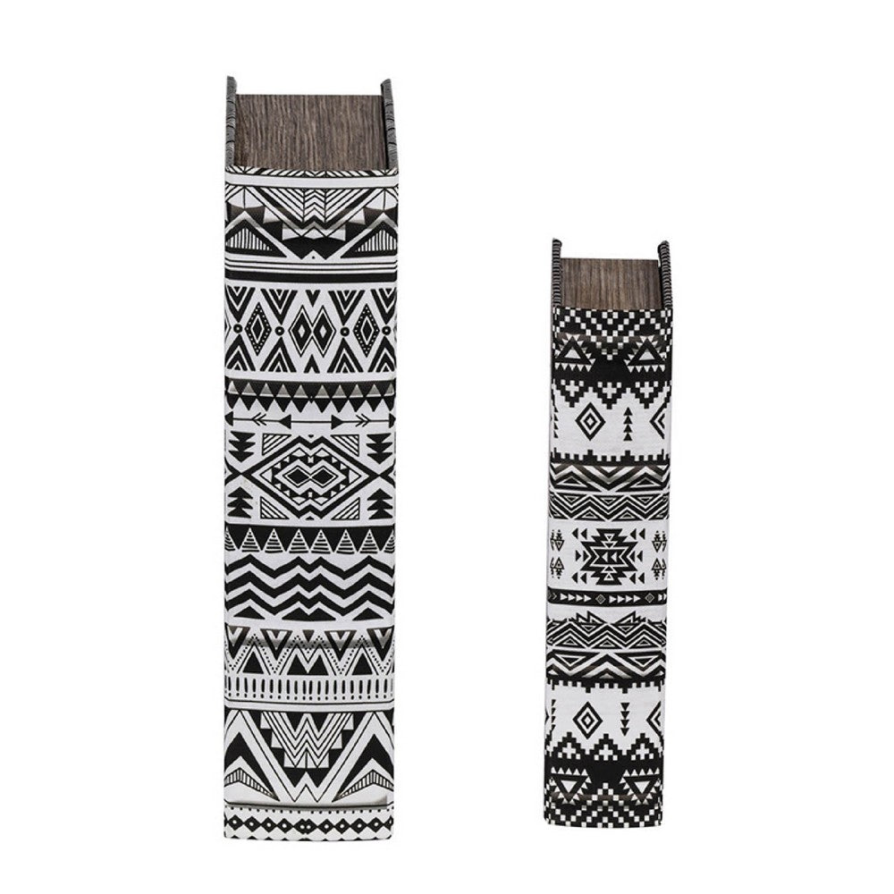 Decorative Book Storage Box Set of 2 | White Black Geometric Pattern