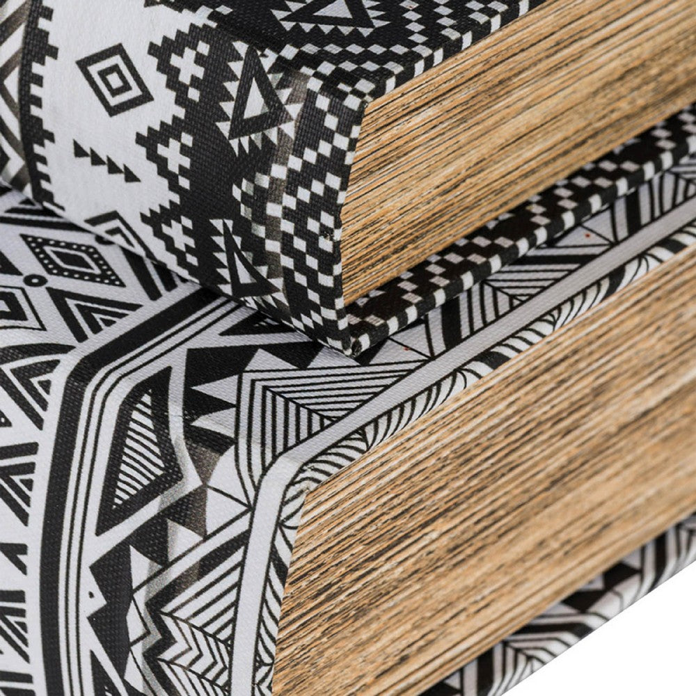 Decorative Book Storage Box Set of 2 | White Black Geometric Pattern
