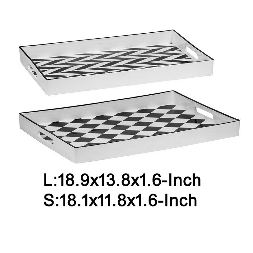 Set of 2 Serving Trays | Black & White Checkered & Chevron Pattern