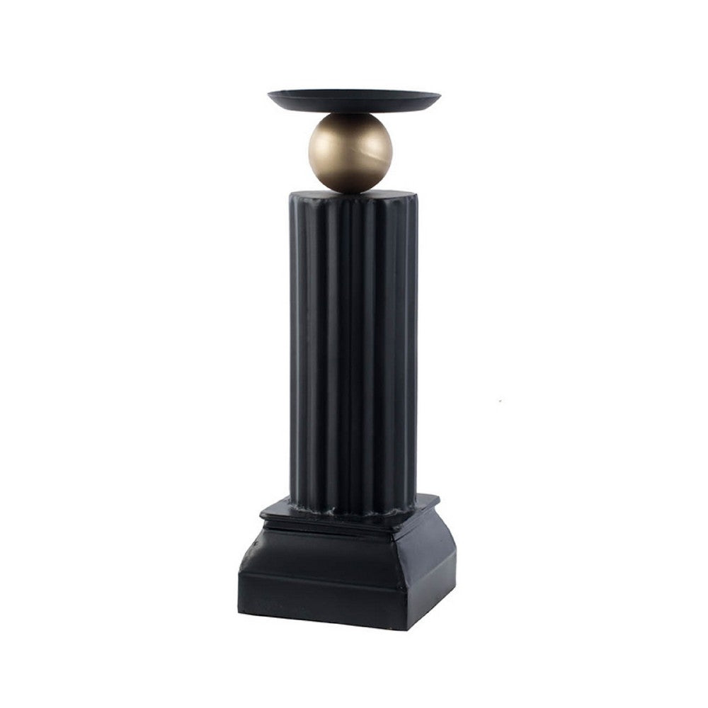 Lemo Candle Holder | Gold Sphere Accent | 18" Black Iron Column Pillar