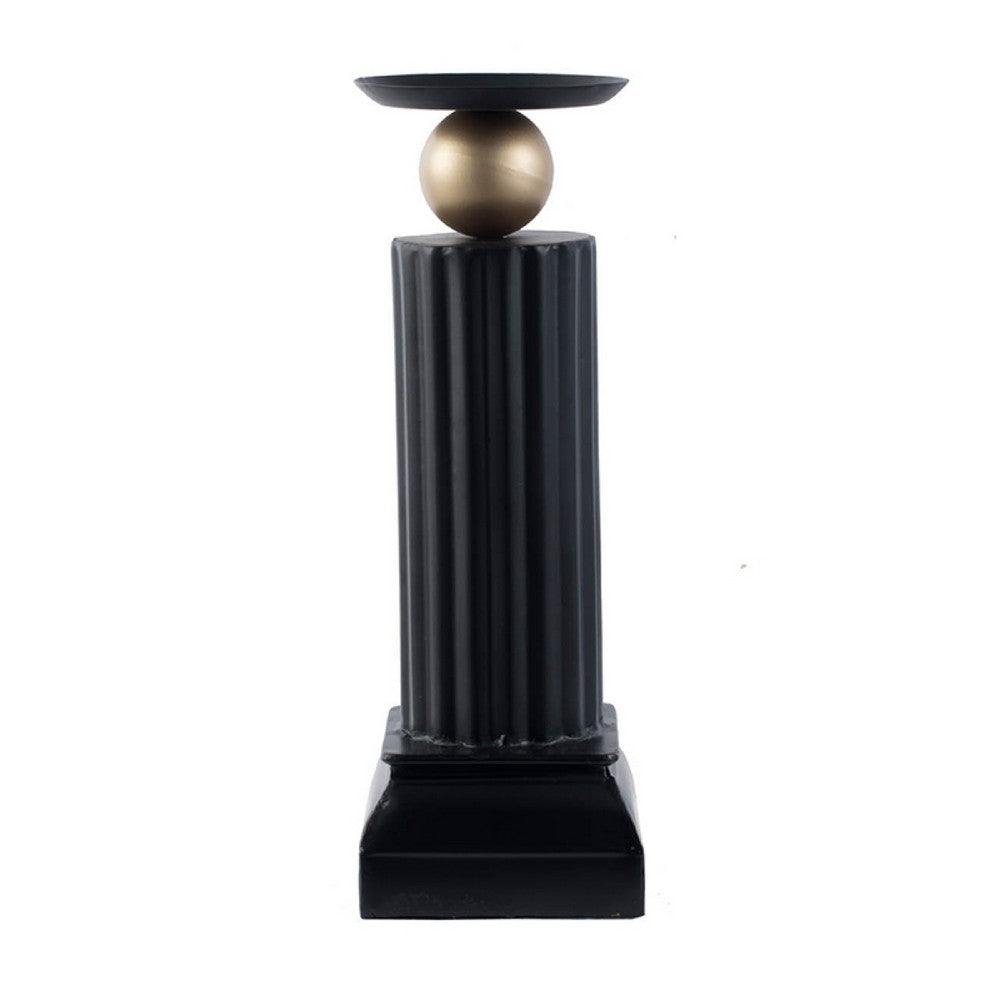 Lemo Candle Holder | Gold Sphere Accent | 18" Black Iron Column Pillar