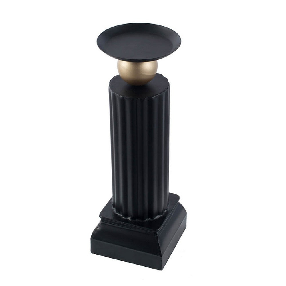Lemo Candle Holder | Gold Sphere Accent | 18" Black Iron Column Pillar