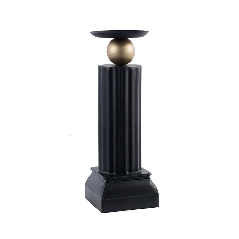 Lemo Candle Holder | Gold Sphere Accent | 18" Black Iron Column Pillar
