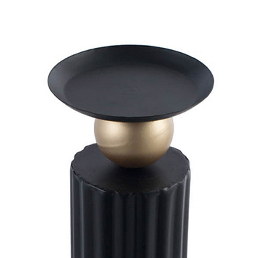 Lemo Candle Holder | Gold Sphere Accent | 18" Black Iron Column Pillar