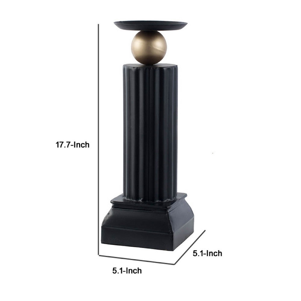 Lemo Candle Holder | Gold Sphere Accent | 18" Black Iron Column Pillar
