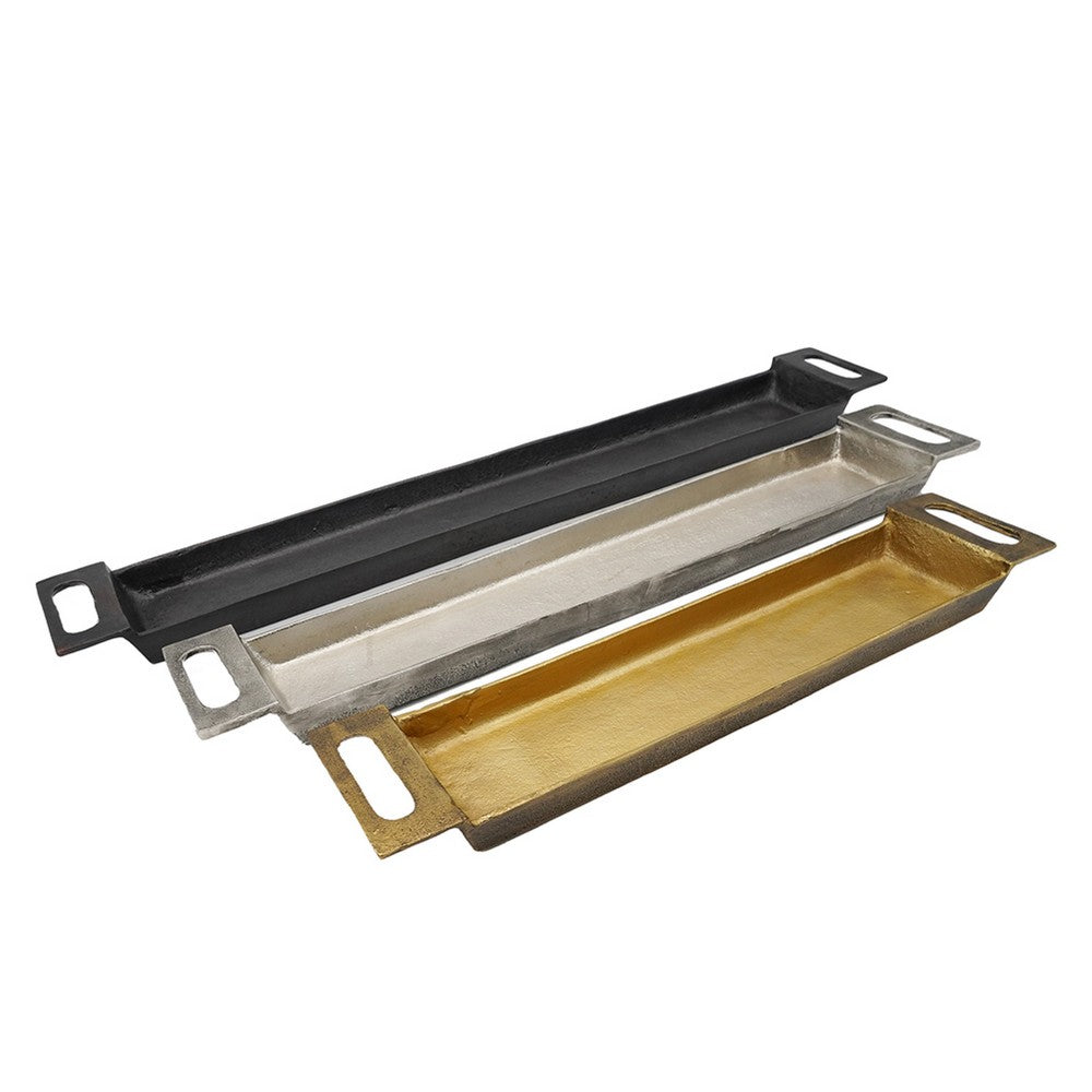 Slim Decorative Runner Tray Set of 3 | Black Silver & Gold Aluminum