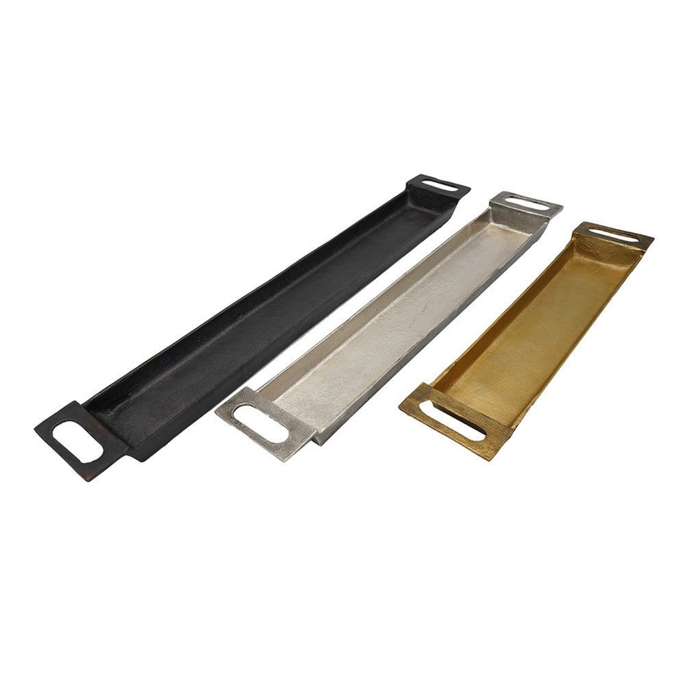 Slim Decorative Runner Tray Set of 3 | Black Silver & Gold Aluminum