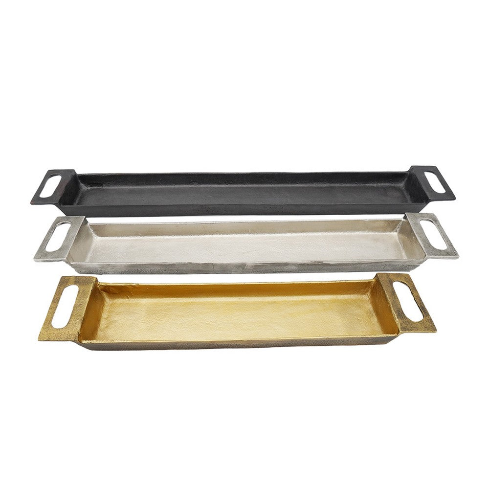 Slim Decorative Runner Tray Set of 3 | Black Silver & Gold Aluminum