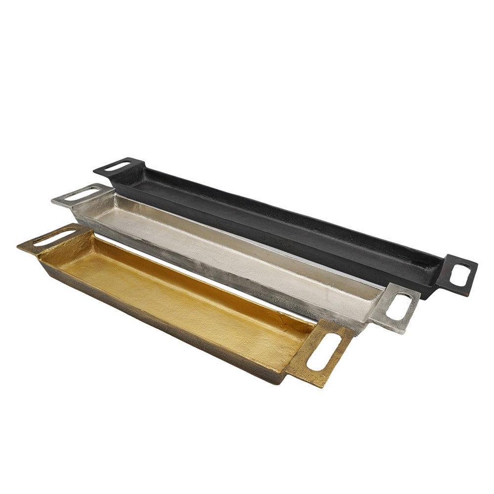 Slim Decorative Runner Tray Set of 3 | Black Silver & Gold Aluminum