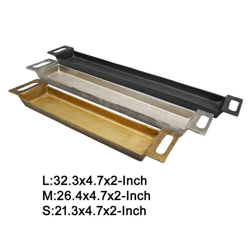 Slim Decorative Runner Tray Set of 3 | Black Silver & Gold Aluminum