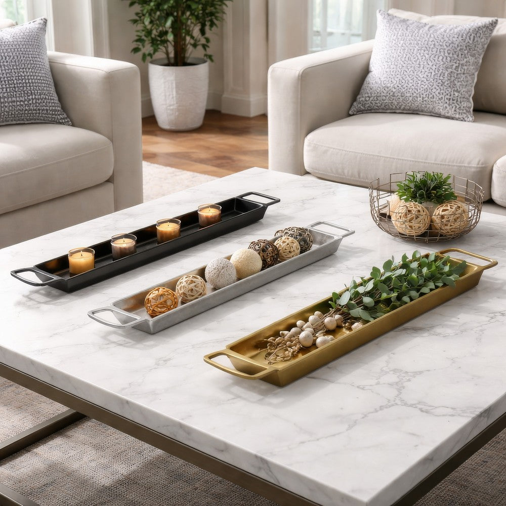 Slim Decorative Runner Tray Set of 3 | Black Silver & Gold Aluminum