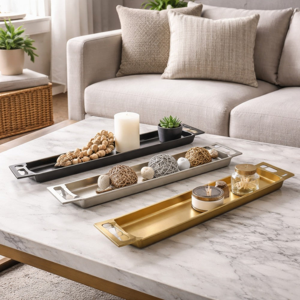 Slim Decorative Runner Tray Set of 3 | Black Silver & Gold Aluminum