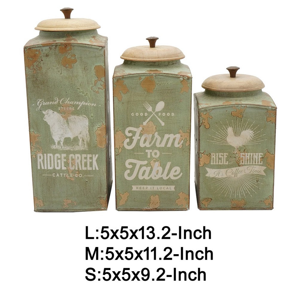Storage Canister Jars with Wood Lids Set of 3 | Farmhouse Galvanized Iron