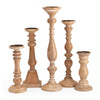 Hez 5pc Turned Candle Holder Set | Table top Accent | Rustic Brown Wood
