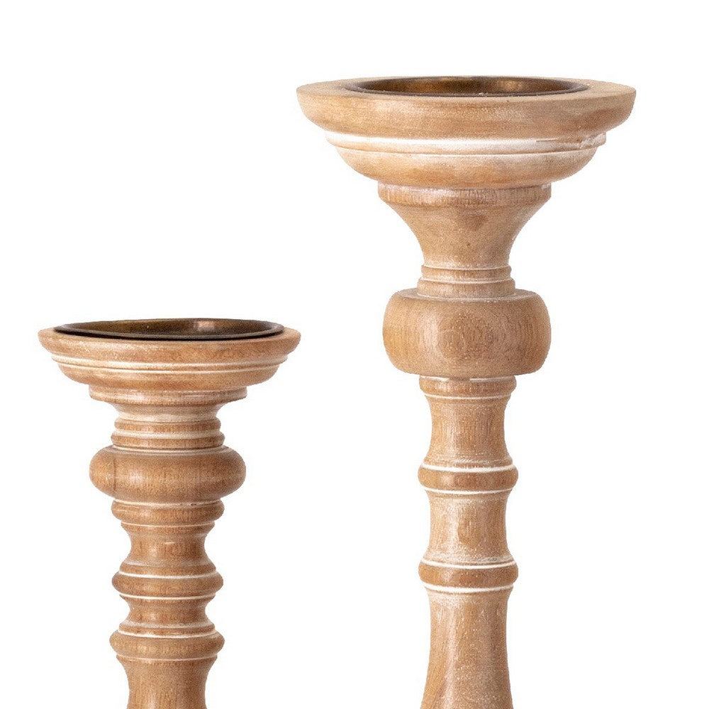 Hez 5pc Turned Candle Holder Set | Table top Accent | Rustic Brown Wood