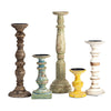 Hez 5pc Layered Candle Holder Set | Distressed Cream & Brown Wood
