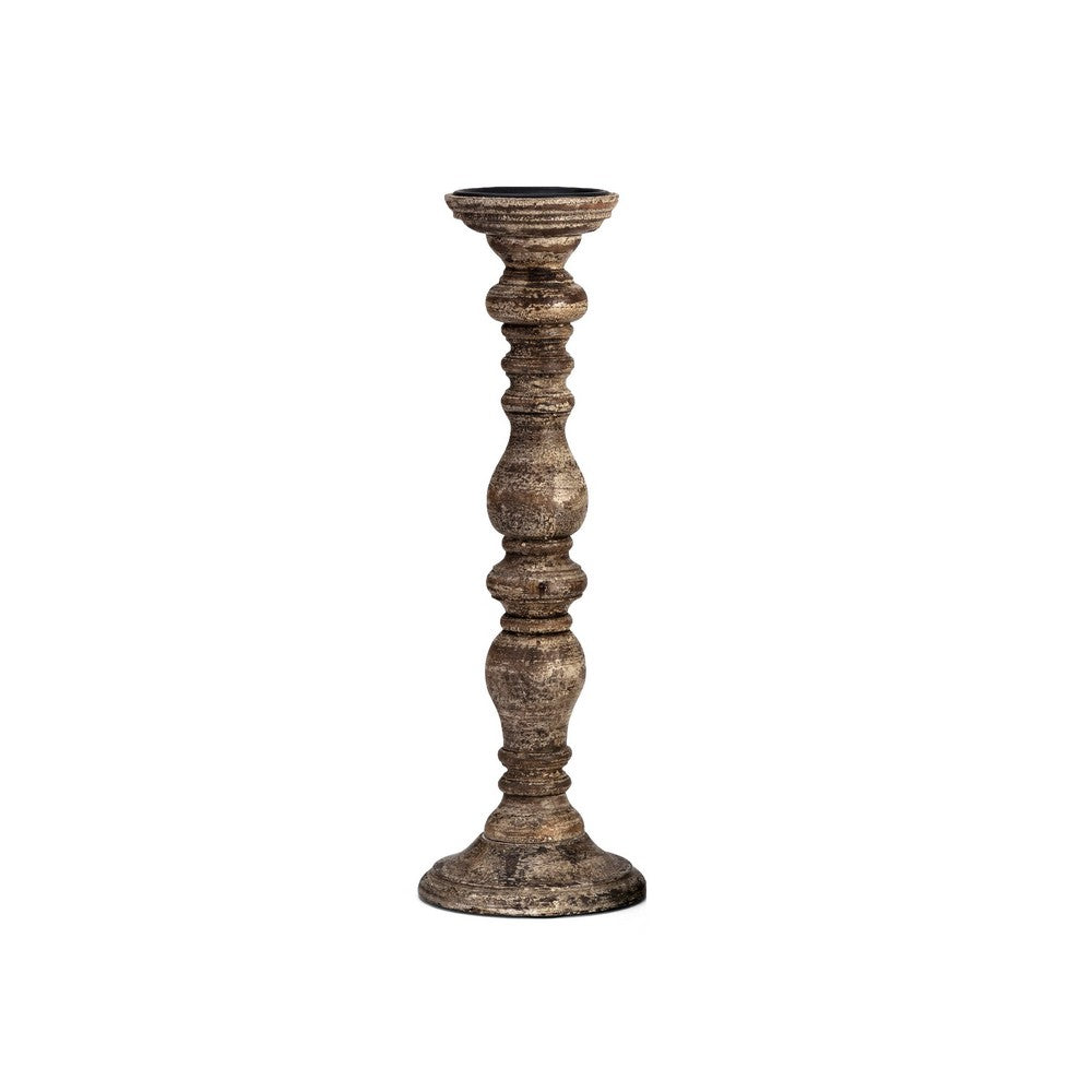 Hez 5pc Layered Candle Holder Set | Distressed Cream & Brown Wood