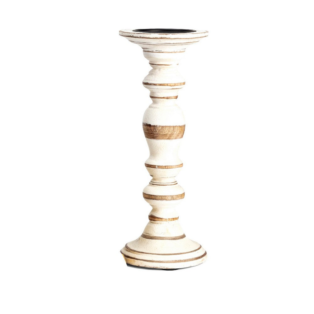 Hez 5pc Layered Candle Holder Set | Distressed Cream & Brown Wood