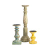 Hez 5pc Layered Candle Holder Set | Distressed Cream & Brown Wood