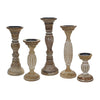 Hez 5pc Turned Candle Holder Set | Dark Rustic White & Beige Mango Wood