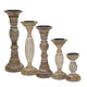 Hez 5pc Turned Candle Holder Set | Dark Rustic White & Beige Mango Wood