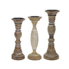 Hez 5pc Turned Candle Holder Set | Dark Rustic White & Beige Mango Wood