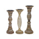 Hez 5pc Turned Candle Holder Set | Dark Rustic White & Beige Mango Wood