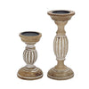Hez 5pc Turned Candle Holder Set | Dark Rustic White & Beige Mango Wood