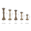 Hez 5pc Turned Candle Holder Set | Dark Rustic White & Beige Mango Wood