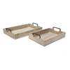 Rustic Accessory Tray Set of 2 | Black Iron Handles | Natural Beige