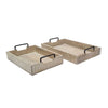 Rustic Accessory Tray Set of 2 | Black Iron Handles | Natural Beige