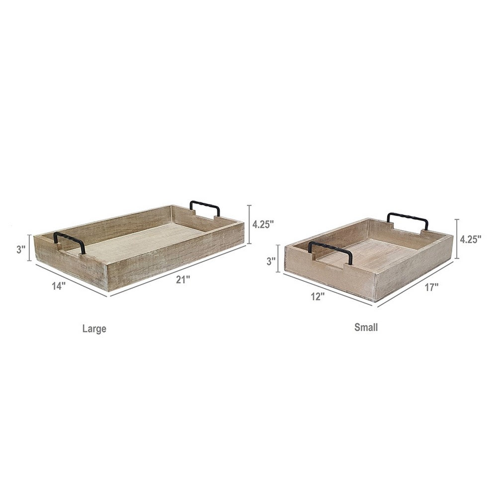 Rustic Accessory Tray Set of 2 | Black Iron Handles | Natural Beige